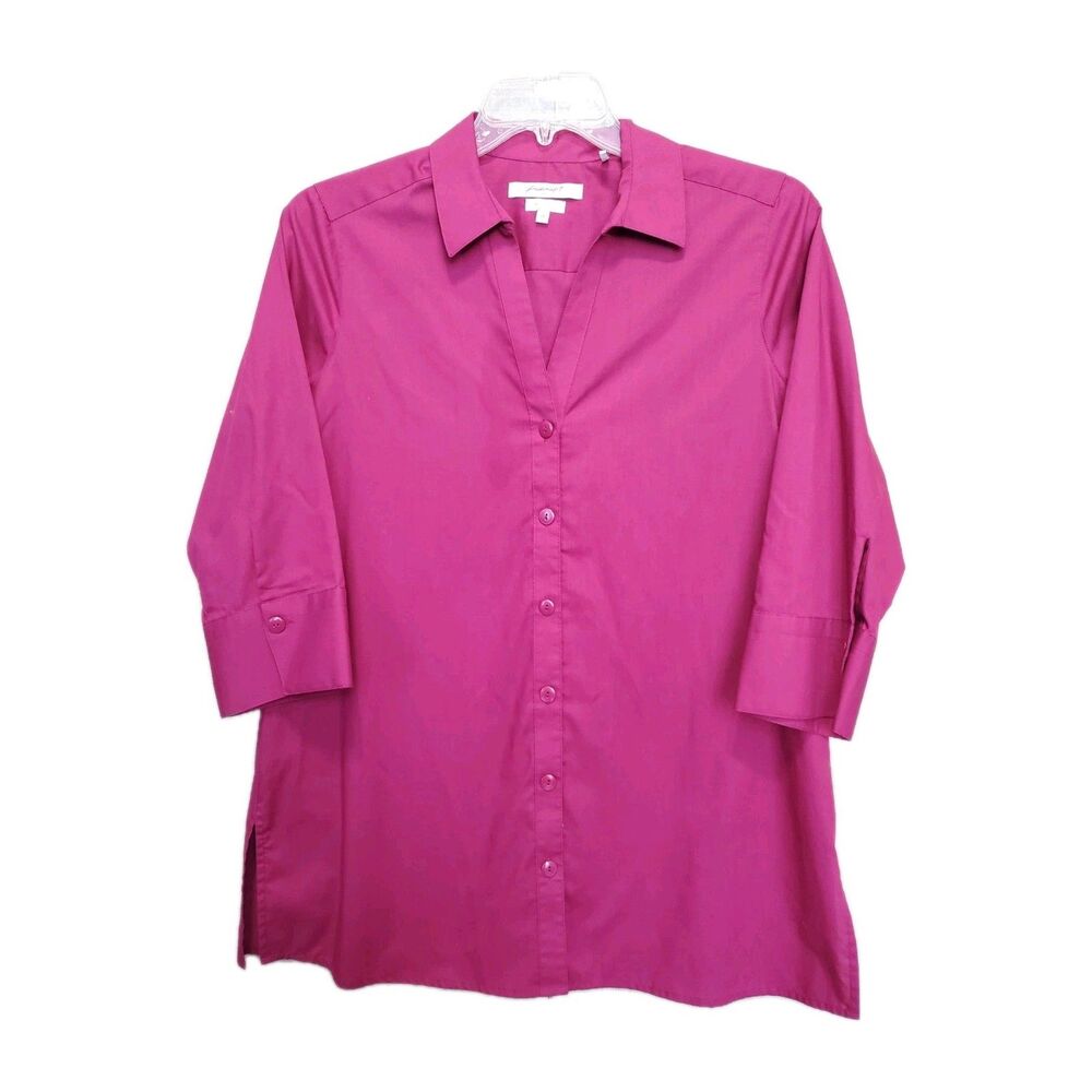 Foxcroft Cotton Deep Berry Pink Wrinkle Free 3/4 Sleeve Button-Up Tunic Size 14